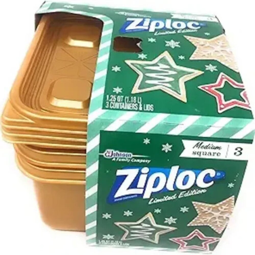 Ziploc Limited Edition Holiday Square 1.25 Quart Containers (Pack of 3) (Gold)